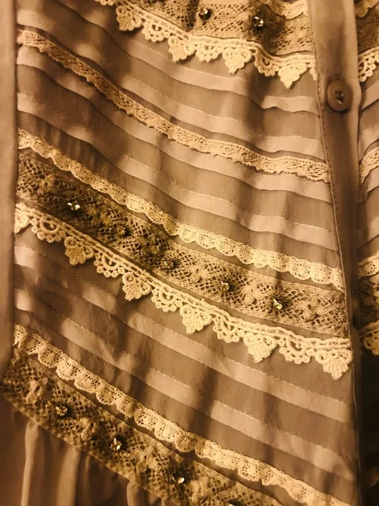 Light Blue Lace-Trim Button-Up Womens Blouse - Picture 7 of 11